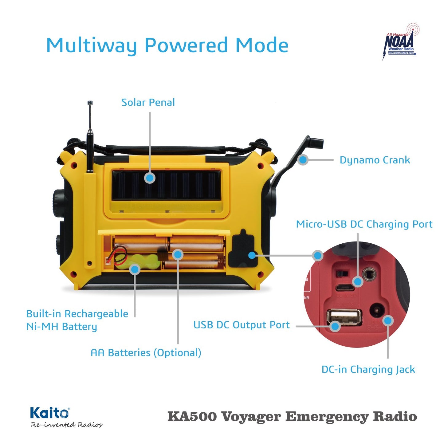 Kaito KA500 5-Way Powered Emergency AM/FM/SW Weather Alert Radio