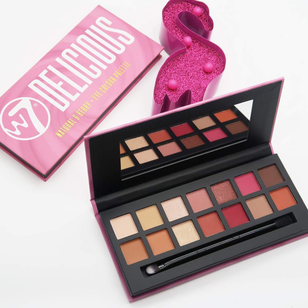 W7 Delicious Eyeshadow Palette - 14 Natural, Berry Toned Colors - Flawless Long-Lasting Makeup