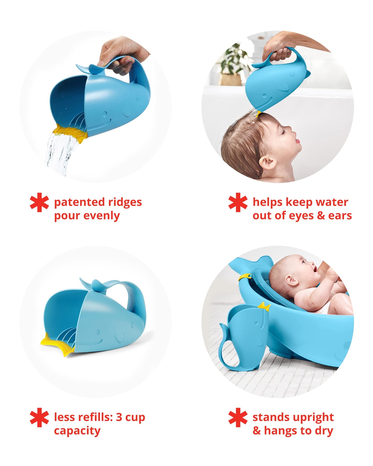 Skip Hop Baby Bath Rinse Cup, Moby Tear-Free Waterfall Rinser, Blue