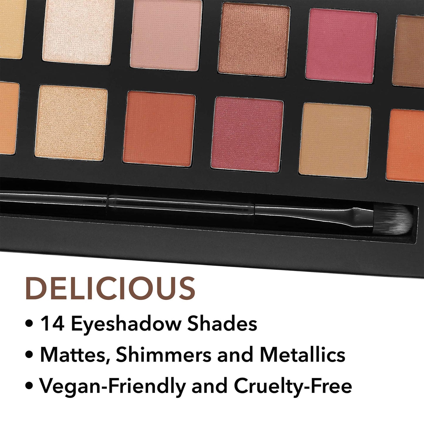 W7 Delicious Eyeshadow Palette - 14 Natural, Berry Toned Colors - Flawless Long-Lasting Makeup