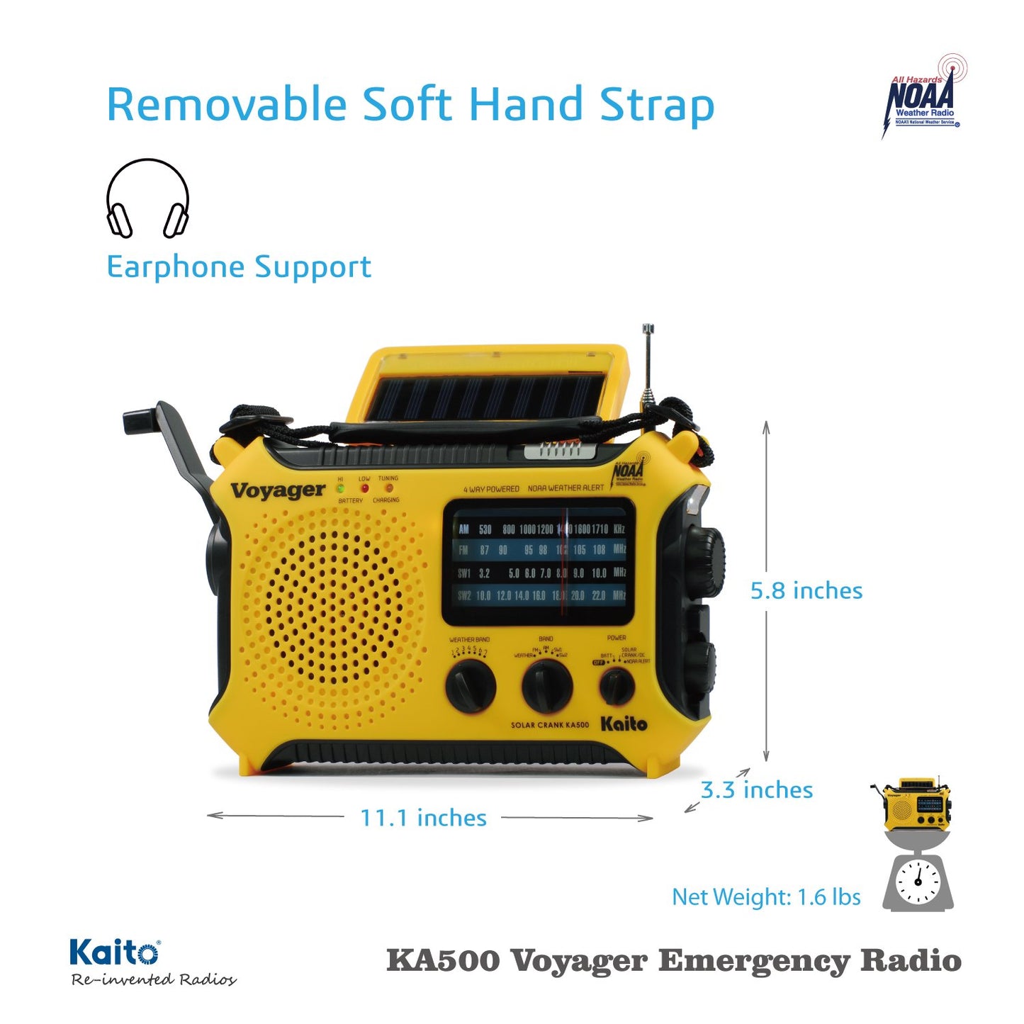 Kaito KA500 5-Way Powered Emergency AM/FM/SW Weather Alert Radio