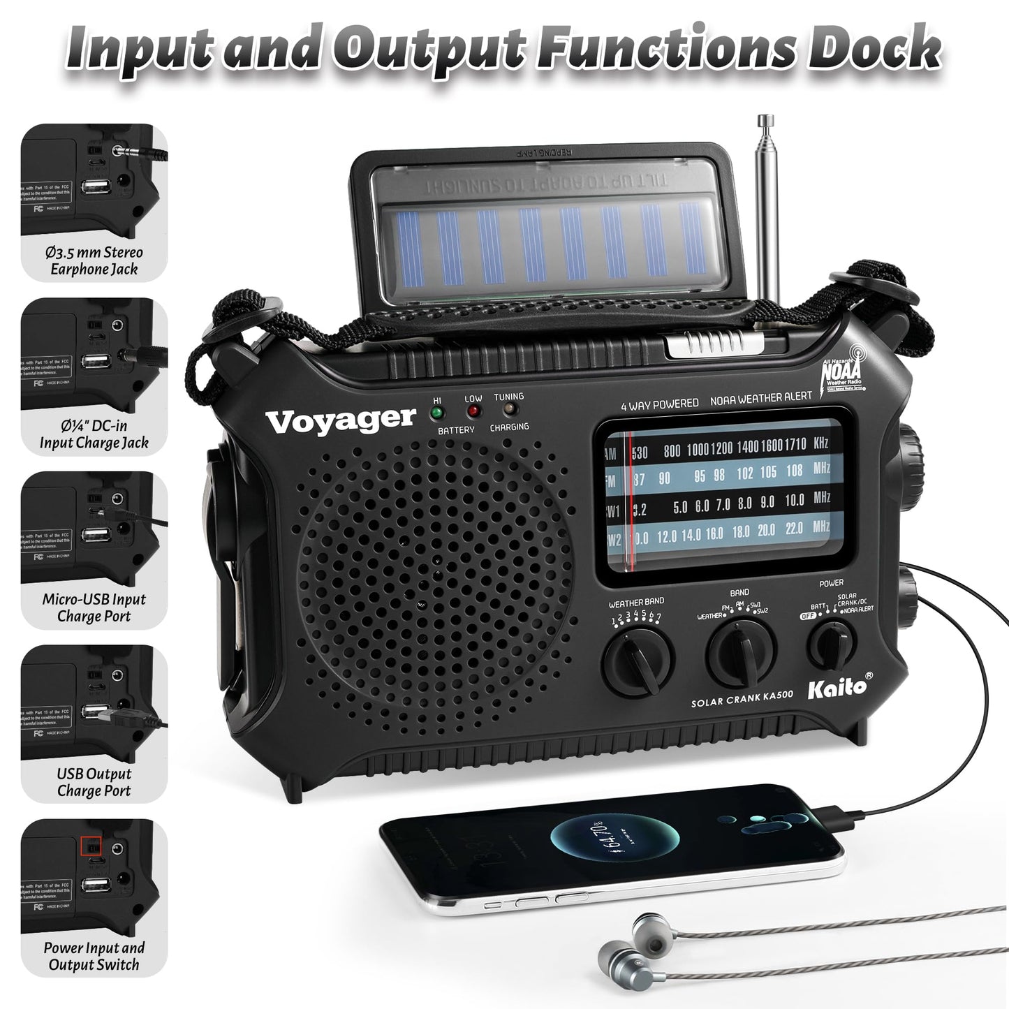 Kaito KA500 5-Way Powered Emergency AM/FM/SW Weather Alert Radio