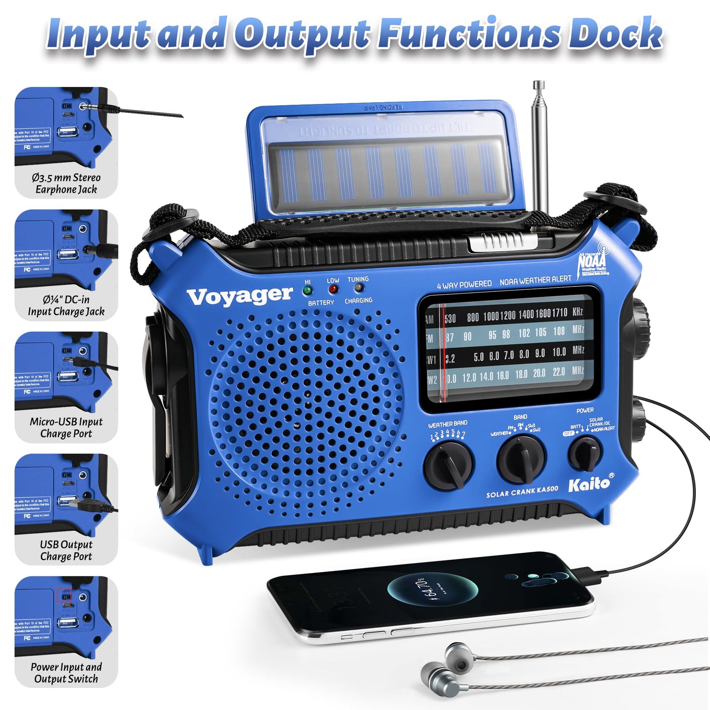 Kaito KA500 5-Way Powered Emergency AM/FM/SW Weather Alert Radio