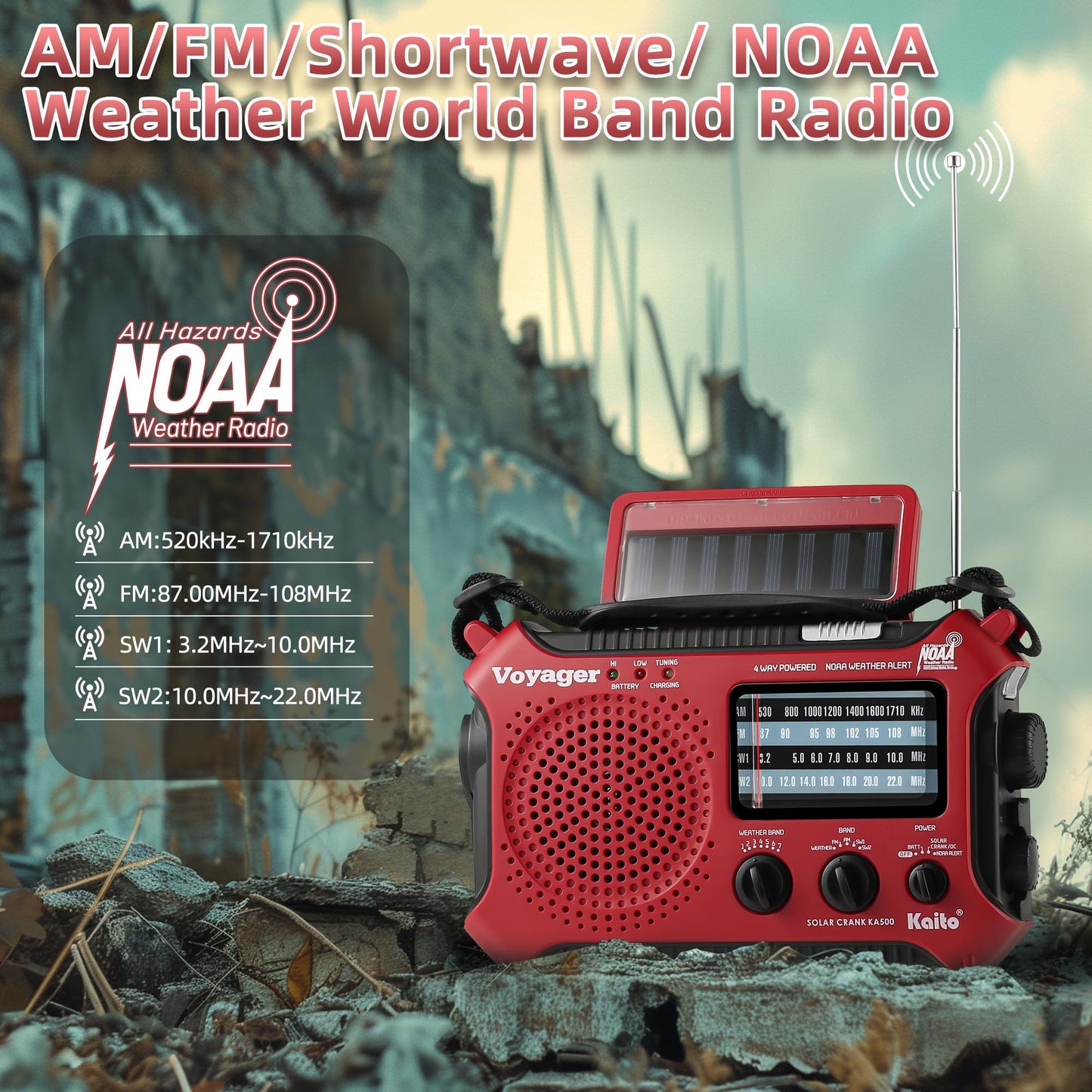 Kaito KA500 5-Way Powered Emergency AM/FM/SW Weather Alert Radio