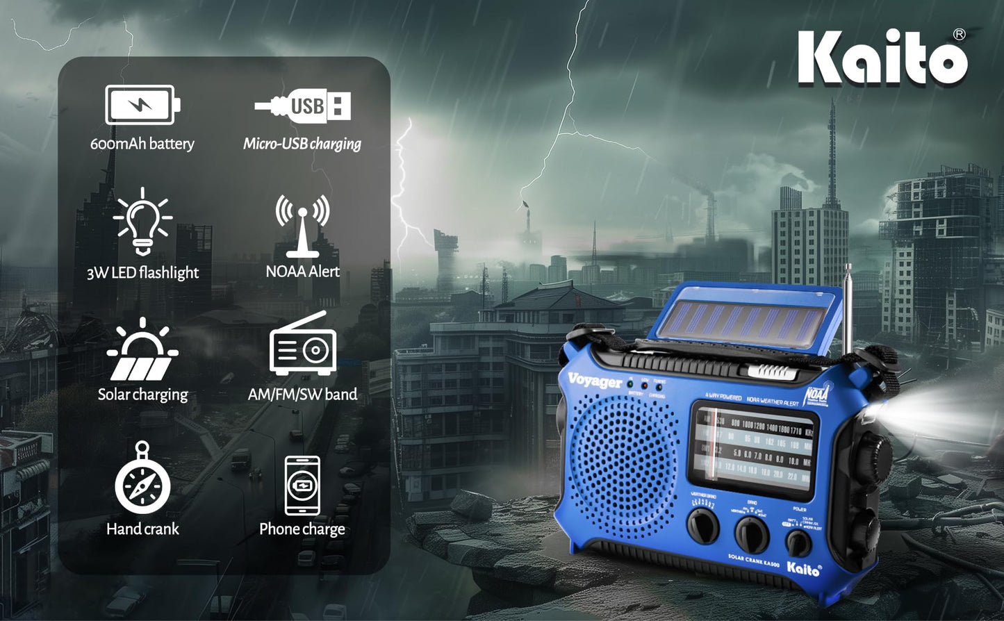 Kaito KA500 5-Way Powered Emergency AM/FM/SW Weather Alert Radio