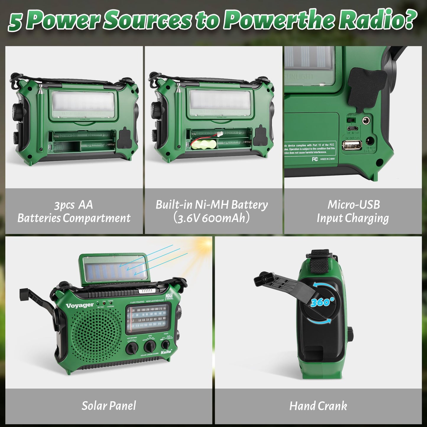 Kaito KA500 5-Way Powered Emergency AM/FM/SW Weather Alert Radio