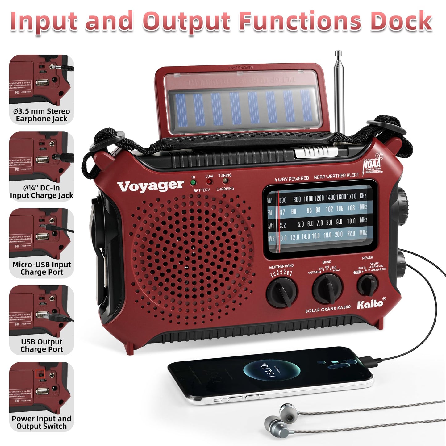 Kaito KA500 5-Way Powered Emergency AM/FM/SW Weather Alert Radio